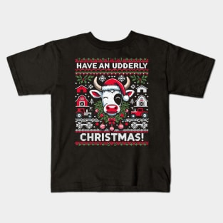 Funny Ugly Christmas Cow Holiday Design Kids T-Shirt